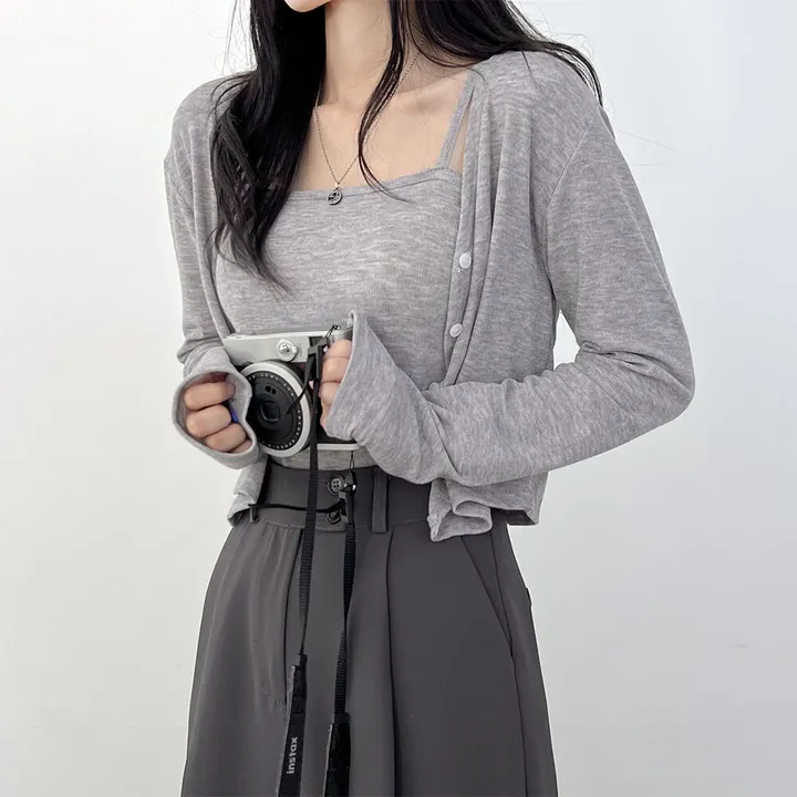 [set] 손등을 덮는 여리함 나시가디건 상세 이미지 5