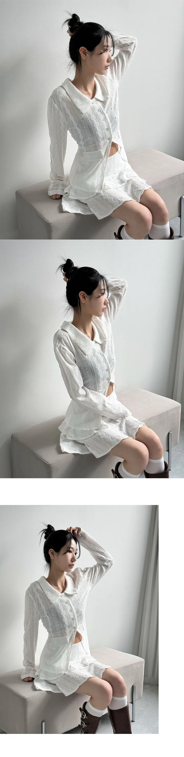 [발레코어🤍러블리] 카라 펀칭 프릴 레이스 블라우스&스커트 투피스 상세 이미지 6
