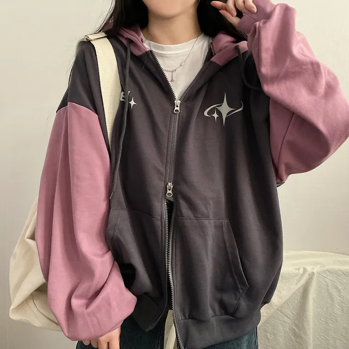 봄가을*[예쁜/스트릿!] 찰떡오버핏, 블리드 배색 투웨이 후드집업 3color 상세 이미지 12