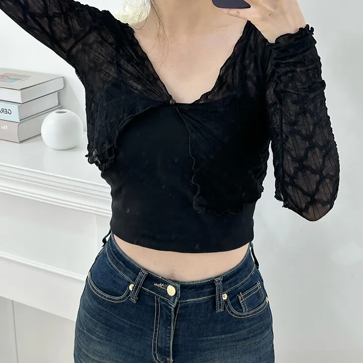 [살안타템/주문폭주] 다이아 시스루 크롭 물결 가디건 상세 이미지 30