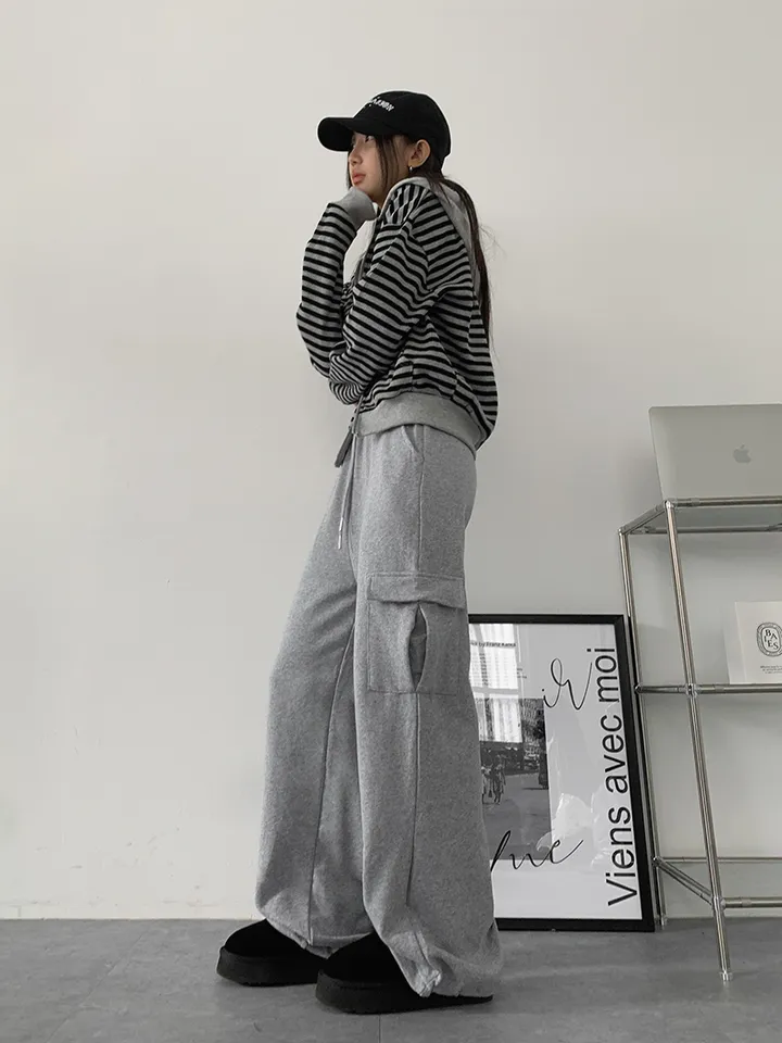 ✨줍줍SALE/마지막수량!!✨[기본,롱기장/가격찐!! 도톰한 쭈리원단 *스트링조절* 데일리 와이드 트레이닝팬츠] 이단쭈리카고스트링팬츠 상세 이미지 32