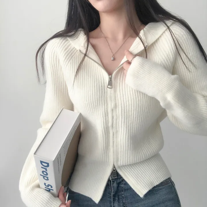 🚚당일출고🚚[부드러움] 허리잘록 여리핏 투웨이 후드 골지니트 집업 상세 이미지 22