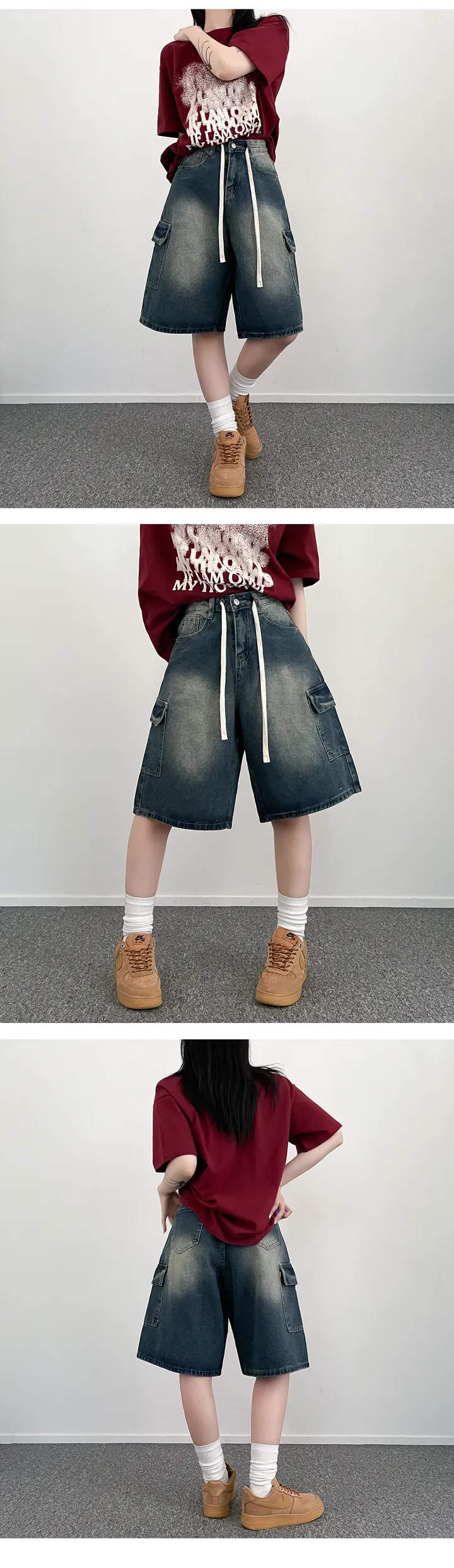 [S~XL]빈티지 카고 데님 버뮤다 반바지 상세 이미지 4
