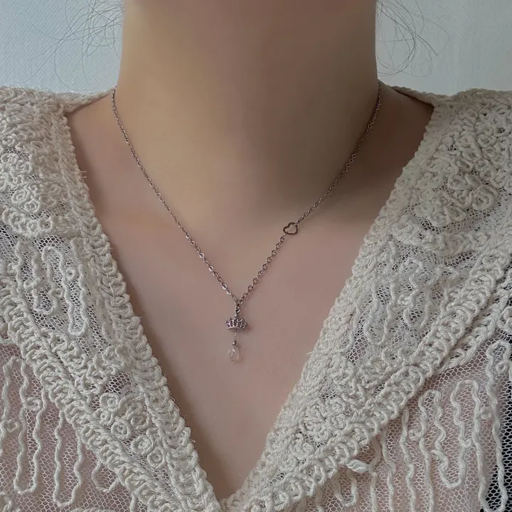 [made] 왕관 크리스탈 물방울 드롭 하트 써지컬 목걸이 데이트룩 하객룩 상세 이미지 9