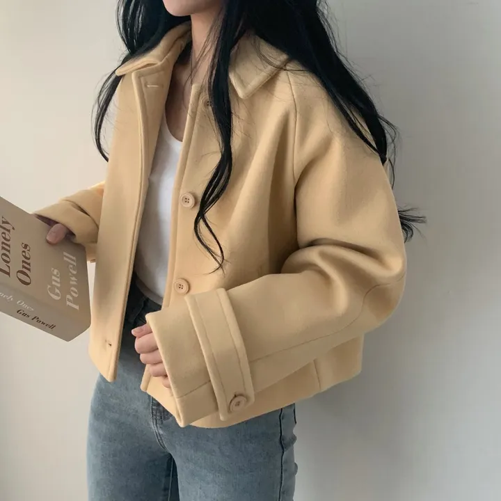 봄가을 크롭재킷 오버핏 아이보리 블랙 싱글버튼 숏코트 상세 이미지 23
