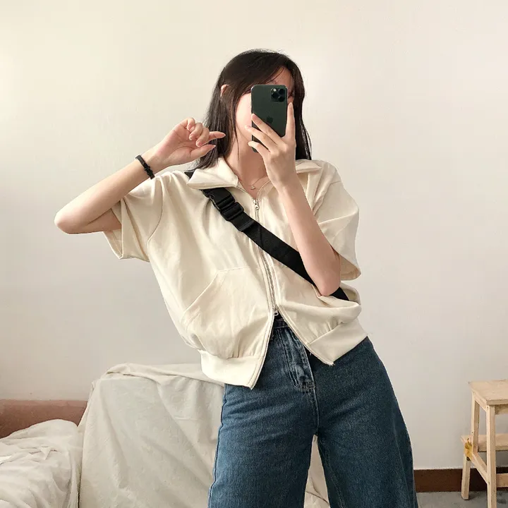 [여름/예쁜데일리!] 볼륨 카라 투웨이 무지 크롭집업 반팔 3color 상세 이미지 10