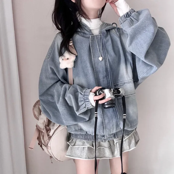 [빅사이즈*-*/투웨이지퍼] 여리아방핏! 가을 빈티지 데님 후드 집업 청자켓 상세 이미지 4