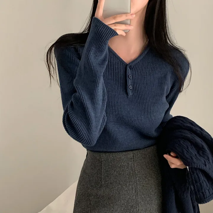 [4계절필수 디자인/연그레이 당일출고✨] 자체제작 #크치Made 젤리 버튼 트임 브이넥 골지 겨울 니트 긴팔티셔츠 - nt 상세 이미지 86