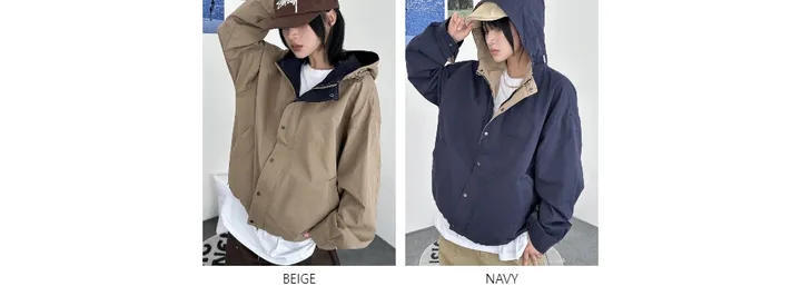 [UNISEX]라코 컬러 배색 포인트 빈티지 후드 야상 점퍼 자켓(3color) 상세 이미지 4