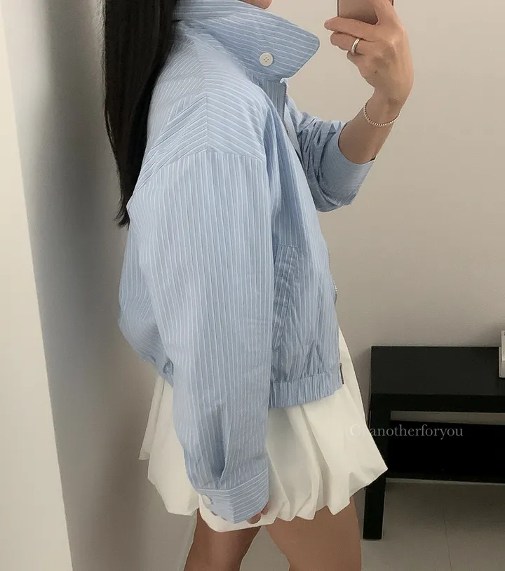 (스트라이프/무지) 바스락 코튼 카라 블루종 숏 점퍼 3col : 어나더포유 상세 이미지 12