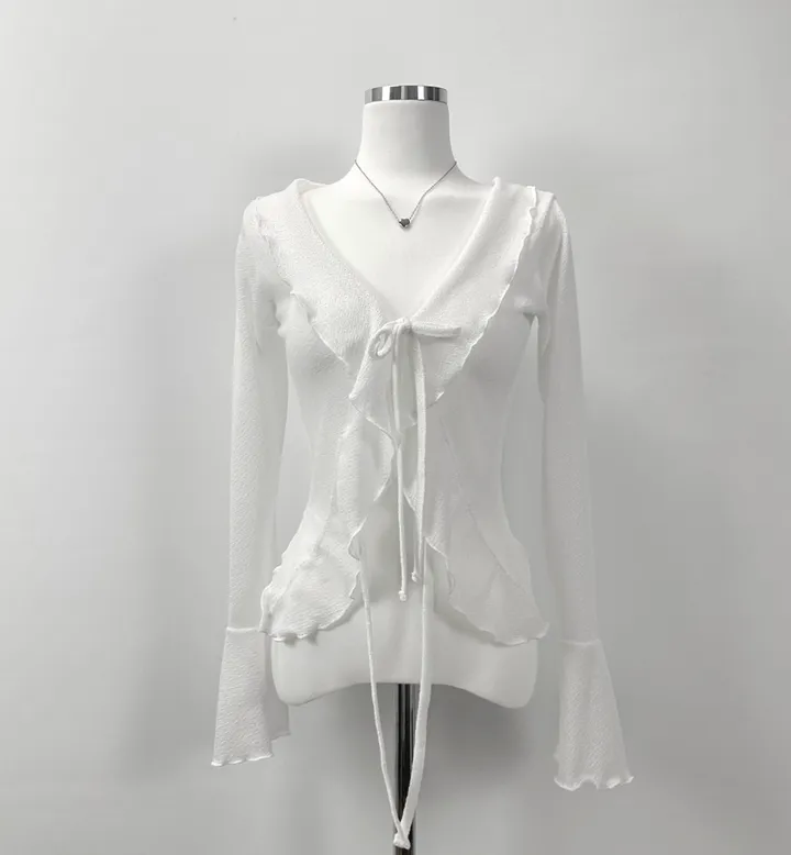 ruffle ribbon lace cardigan 러플 리본 레이스 가디건 (봄가디건, 러블리, 프릴, 니트가디건, 슬림핏, 여리여리) 상세 이미지 29