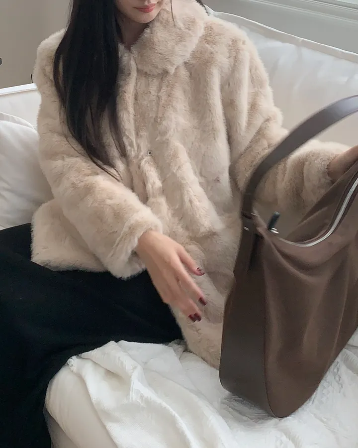 베인 겨울 카라 퍼 자켓 하프코트 싱글자켓 밍크자켓 상세 이미지 21