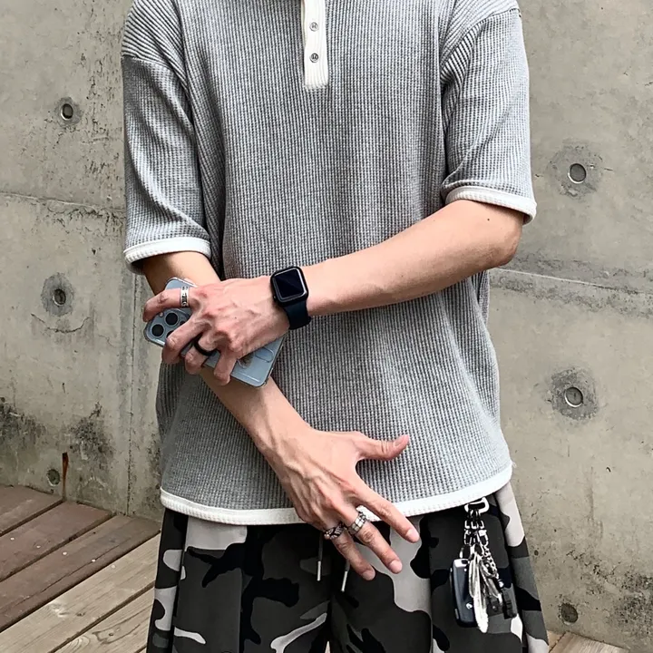 Waffle Henley Neck Ringer Half Sleeve (5color) - 4910 | 패션