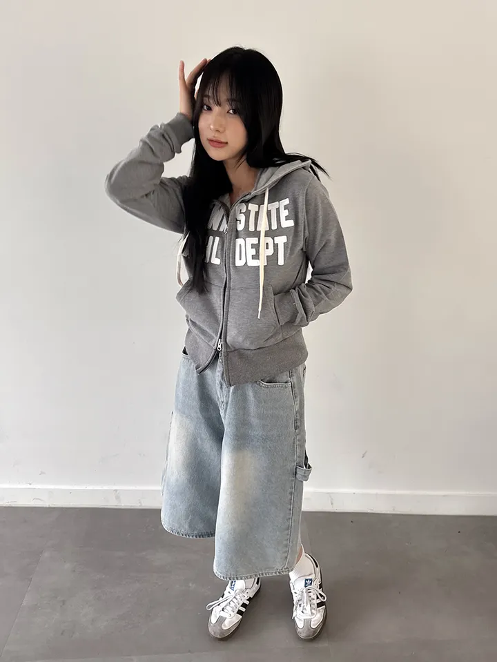 [허리잘록] 스테이트 자수 패치 배색 후드 집업 - 4color 상세 이미지 25