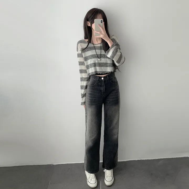 *주문폭주* [데일리힙set] 물결 단가라 니트 티셔츠 & 흑청 사이드워싱 데님 팬츠 [D1-9] 상세 이미지 19