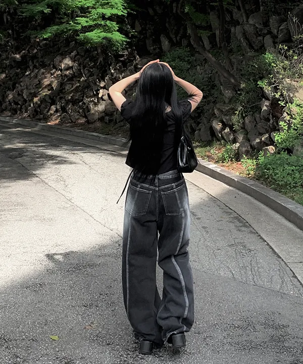 [4계절착용🖤]엠포 절개 워싱 벌룬 와이드 팬츠 (2color) 상세 이미지 4