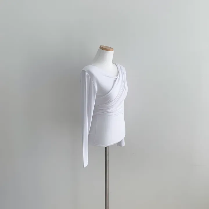 [🚀당일발송🚀]💗MADE💗 글램 촉촉 셔링 오프숄더 슬림 티셔츠 5color 상세 이미지 42