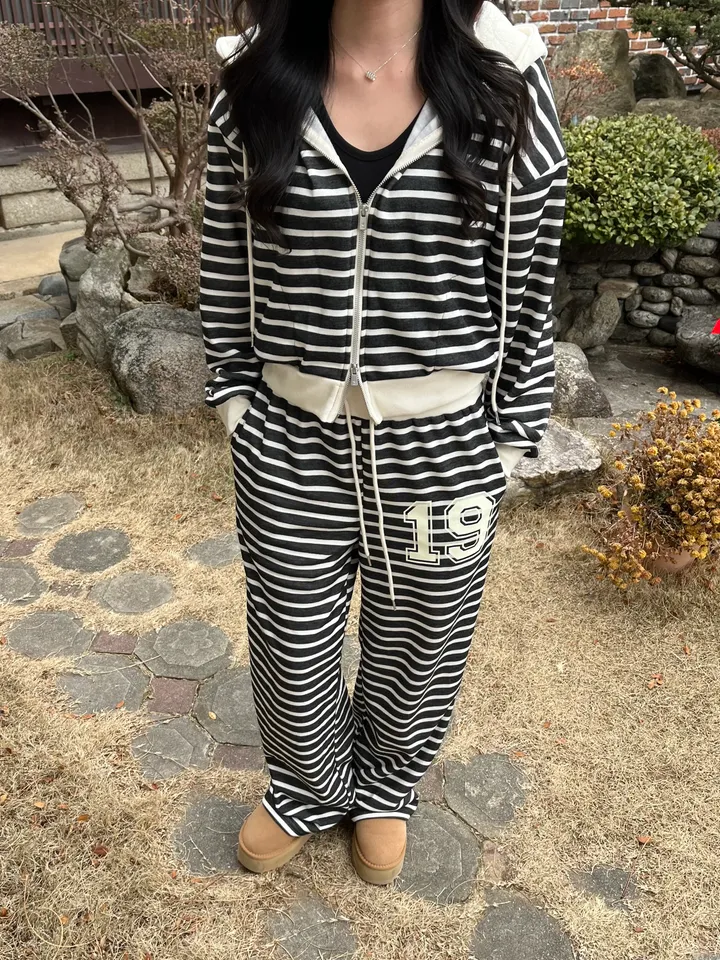 넘버 기모 스트라이프 일자핏 트레이닝 팬츠 상세 이미지 1
