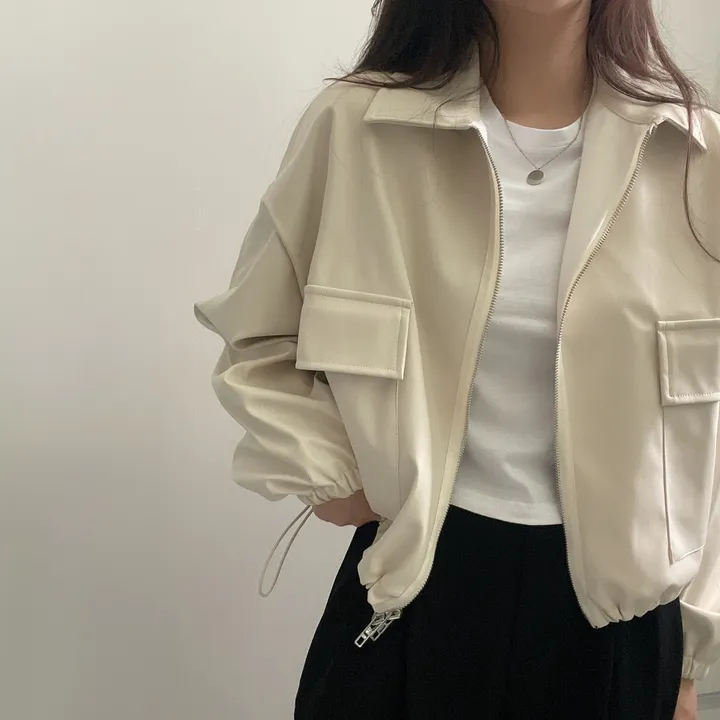[투웨이/고퀄리티]레더 스트링 카라 크롭 라이더 숏자켓 3color 상세 이미지 37