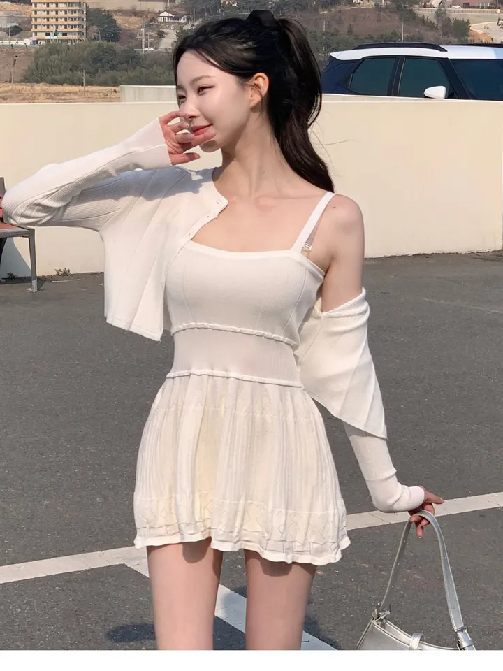 [여리무드🌹] 미닛 가디건 나시 원피스 세트 / 나시원피스 캉캉원피스 플레어 플리츠 미니원피스 니트 여름원피스 골지원피스 얇은 봄가디건 봄원피스 크롭가디건 골지가디건 볼레로 상세 이미지 13
