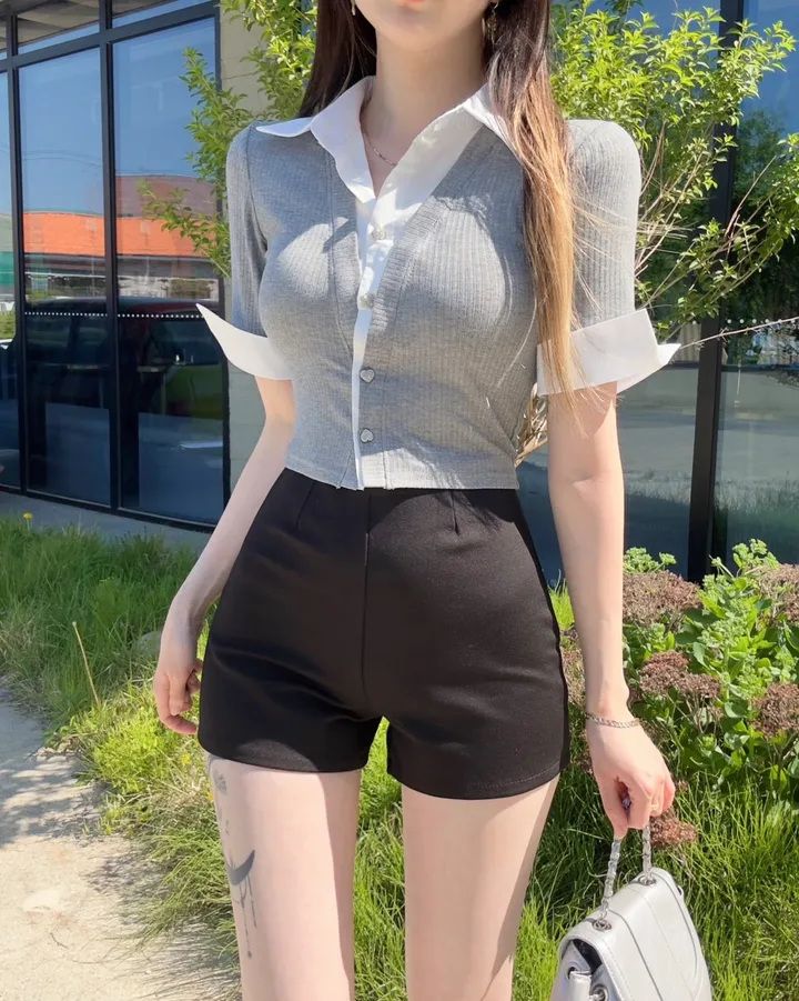 [아이돌템/착붙스판]들뜸없는 베이직 슬림 면 스판 인생 반바지 무지 절개 숏팬츠 2color 상세 이미지 25