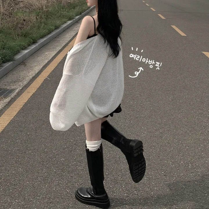 [햇빛차단☀️/왕오버핏!] 보호본능 왕박시 브이넥 여름 벌룬 가디건 빅사이즈 체형커버 살안타템 여행룩 상세 이미지 2