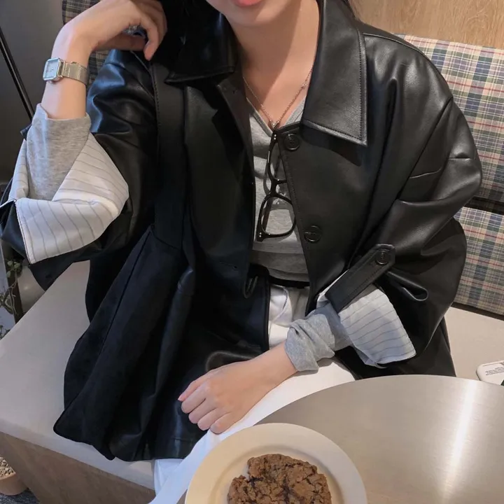 [힙덮는기장감~/블랙 당일출고🎉] 자체제작 #크치Made 오디너리 롤업 오버핏 하프 레더자켓 - jk 상세 이미지 25