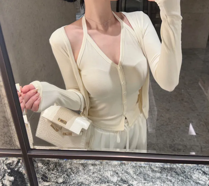 오묘한컬러감🌹*뷰엘단독* 아망 홀터넥 나시 가디건 투피스 세트 레이어드 가디건 봄가디건 상세 이미지 47