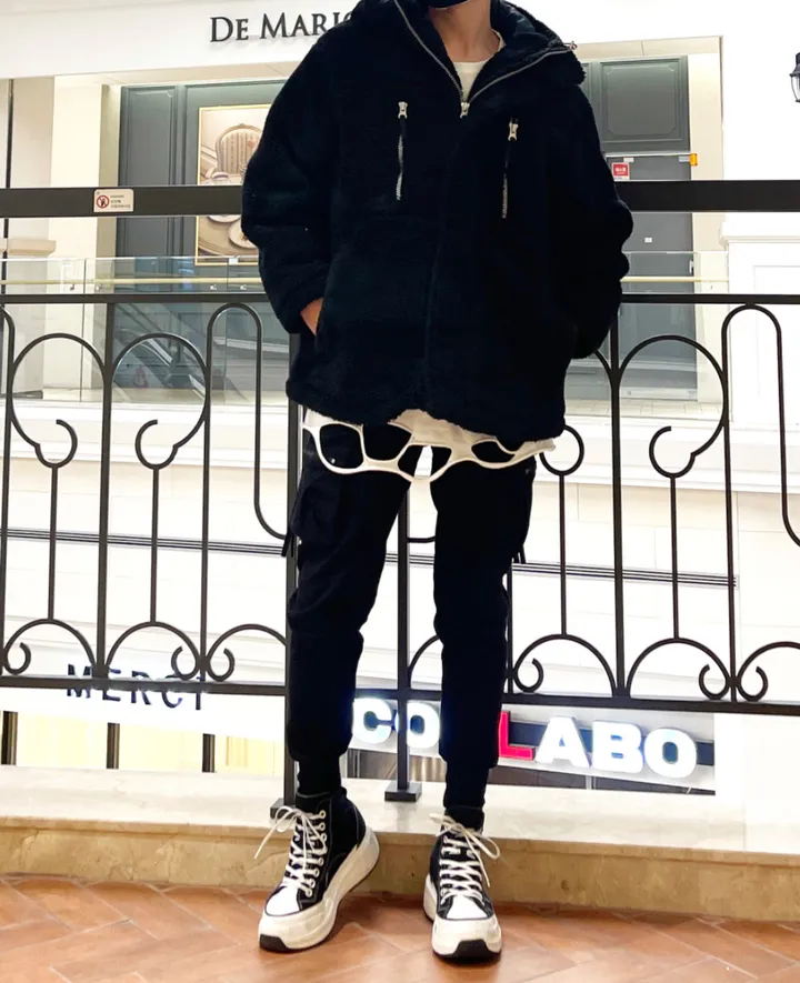 덤블 헤비 양털 패딩 오버핏 투웨이 스트링 후리스 뽀글이 후드 집업 자켓 점퍼 상세 이미지 68