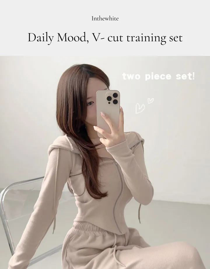 [고퀄/부드러워요] Y존 부각없는, 옆트임 밑단 브이 컷팅 크롭 후드집업 + 하이웨스트 밴딩 와이드팬츠 트레이닝 세트 허리잘록 봄가을 투피스 츄리닝 상하의 셋업 (3color) 상세 이미지 2