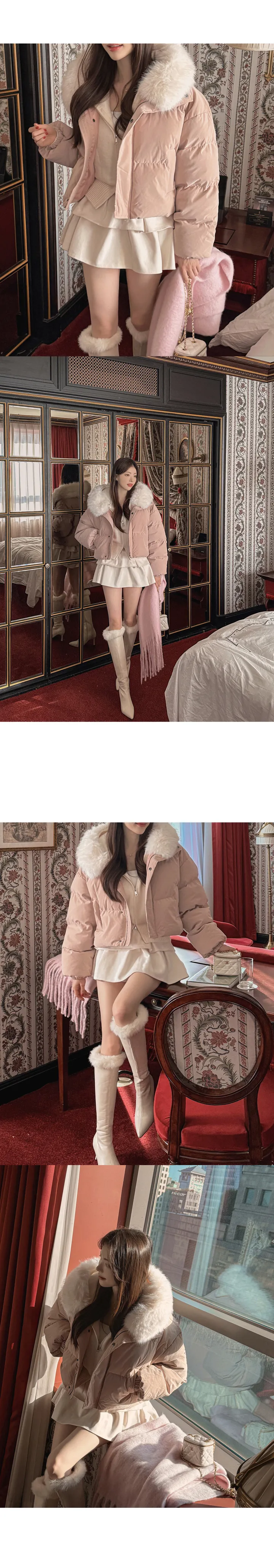 [무광레더/매트질감/어깡❌/고퀄/5col] 노라트 하이넥 카라넥 스냅버튼 지퍼 웰론 페이크레더 매트 무광 레더 크롭 패딩 상세 이미지 52