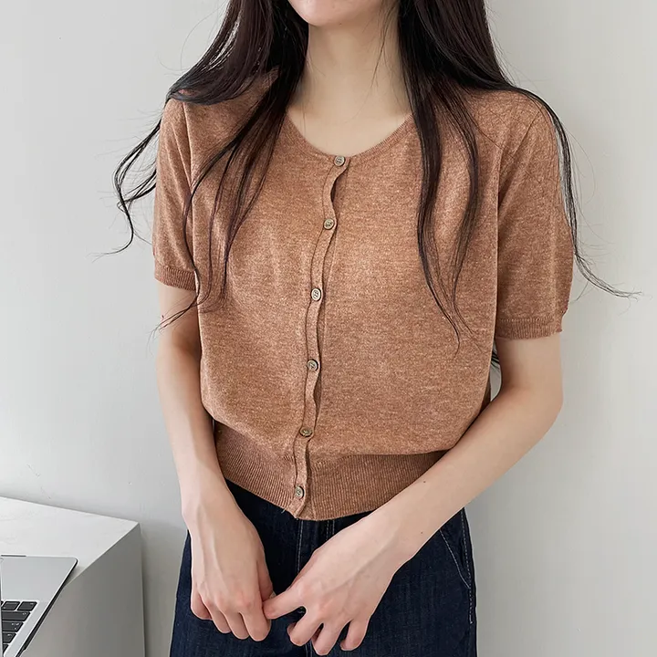 1+1할인!![고퀄뱀부소재!/기획특가] 설렘가득 봄여름가을내내 입기좋은 크롭 라운드넥 or 브이넥 반팔 린넨 반팔가디건 상세 이미지 43