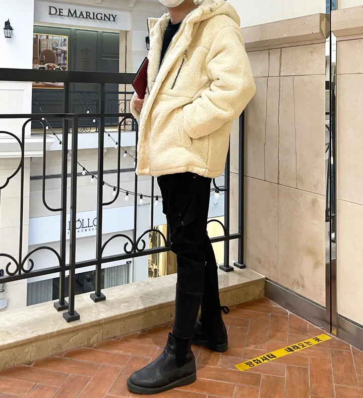 덤블 헤비 양털 패딩 오버핏 투웨이 스트링 후리스 뽀글이 후드 집업 자켓 점퍼 상세 이미지 112