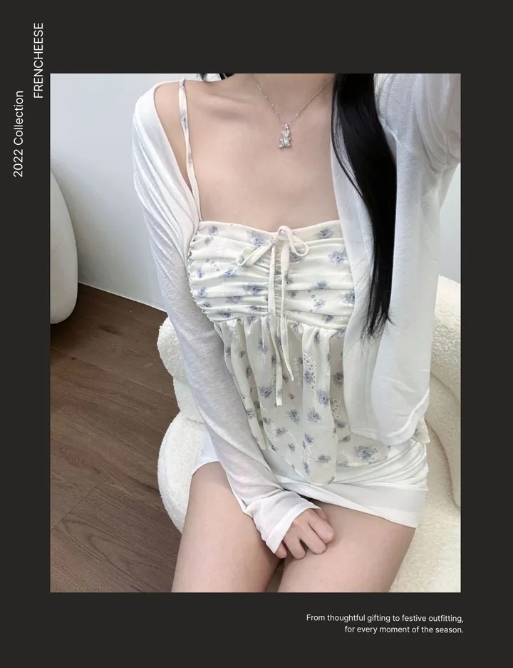 [진짜예쁨💕]셔링 플라워 나시 가디건 셋트 봄데이트룩 상세 이미지 17