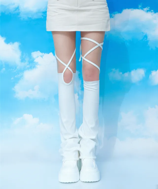 [마지막재고카키] 유니크 언발 스트링 시즈니룩 레그워머 (y2k,펑크,고프코어룩,아이돌룩,무대의상,무채색룩)