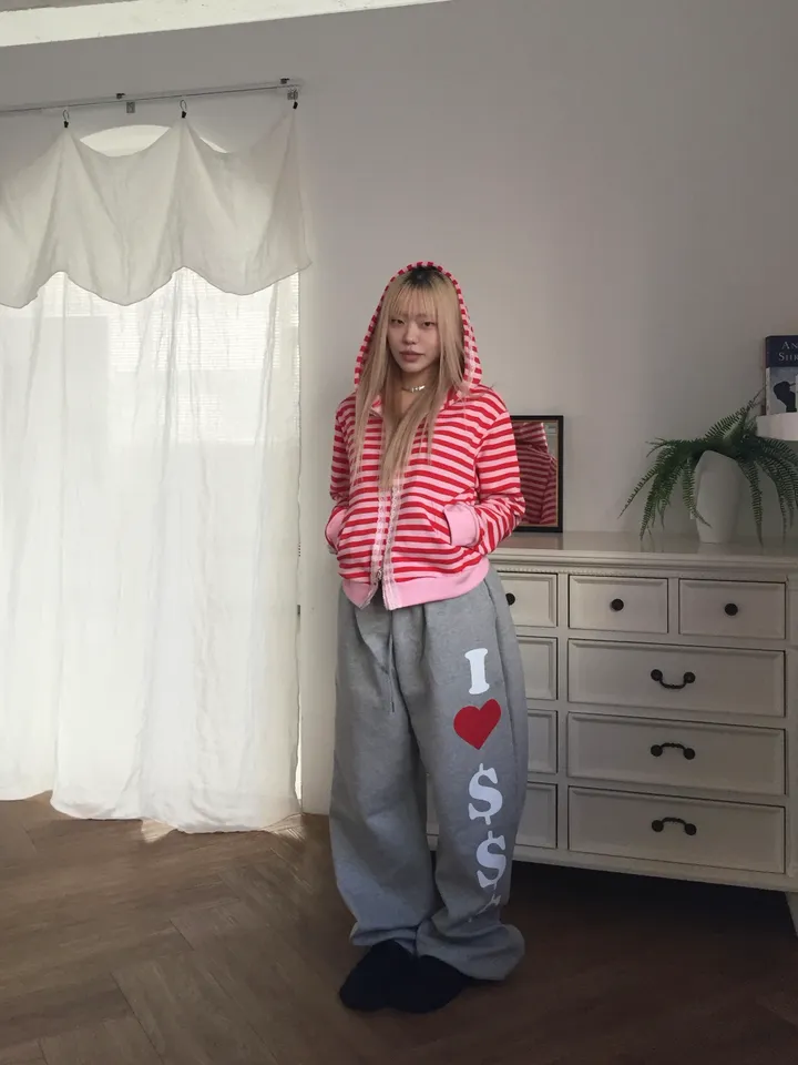striped lace hooded zip-up [3color] 상세 이미지 5