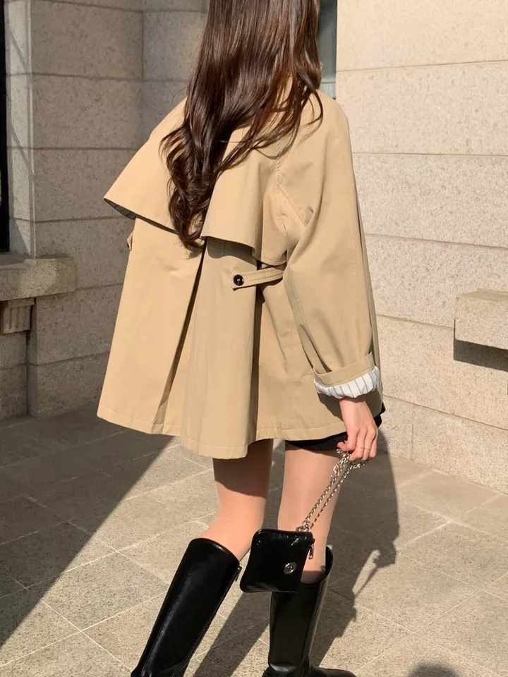 [*주문폭주!!/당일발송*] 파리 트렌치 케이프 하프코트 트렌치코트 트렌치하프 하프트렌치 코트 봄아우터 봄트렌치 절개트렌치 (1color) 상세 이미지 10