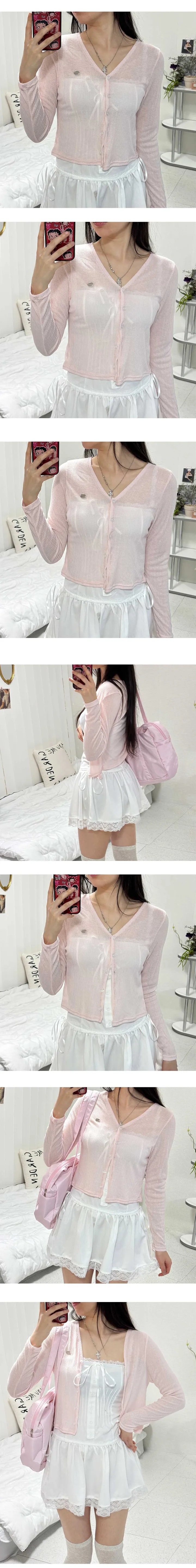 [봄부터 여름까지 ༶⋆˙⭒ 햇빛차단템]팬던트 시스루 여름가디건 살안타템 햇빛차단 장마룩 데일리룩 여행룩 휴가 바캉스룩 브이넥 크롭가디건 시스루 긴팔가디건 상세 이미지 11