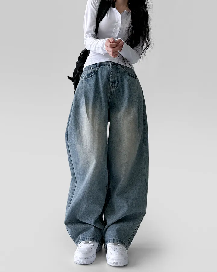 [~XL/2기장] 응팔 레트로 1988 워싱 벌룬 원 핀턱 통 와이드 데님 팬츠 바지 상세 이미지 21
