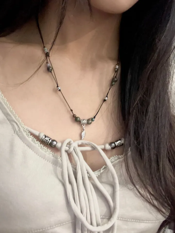 [자체제작] Vintage leaf Necklace 원석 매듭 목걸이 상세 이미지 15