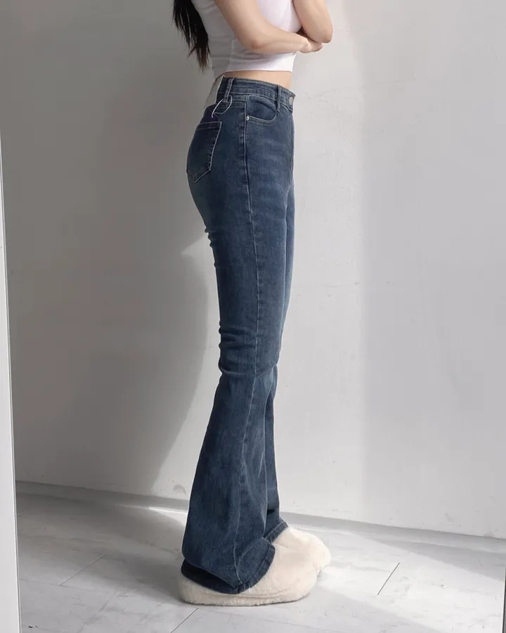 [인생팬츠/기장선택/~2XL] 빈티지 워싱 스판 하이웨스트 부츠컷 데님 롱 팬츠 - 6color 상세 이미지 43