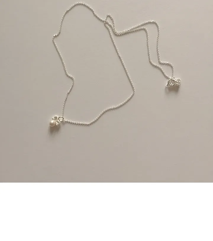 lou necklace (silver925) 실버 리본 진주 목걸이 미니은목걸이 네크리스 상세 이미지 3