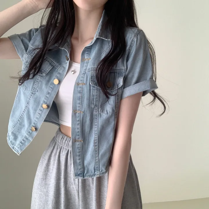 여름자켓종결🖤[데일리템!] 라이킷 라이드 투포켓 크롭 반팔 데님 셔츠 남방 청자켓 긴팔버전 추가 간절기 데님 아우터 상세 이미지 13