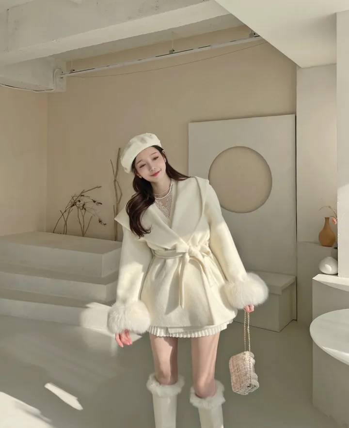 [울100] 리아나 베이직 폭스퍼 트리밍 후드 숄  코트 상세 이미지 28