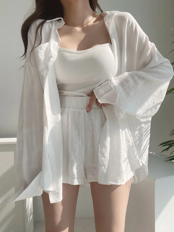 *SET* 【편해요/멋쁨】 오버 루즈핏 린넨 롱셔츠 남방 반바지 투피스 세트 상세 이미지 13