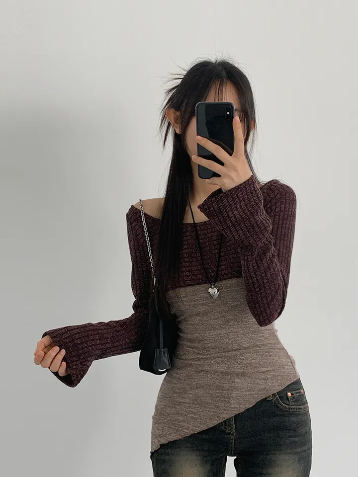 [레이어드세트/몸매보정핏! 뒷모습도완벽🖤 슬림핏 홀터나시 긴팔크롭티 레이어드세트] 리엘사선홀터나시SET 상세 이미지 20