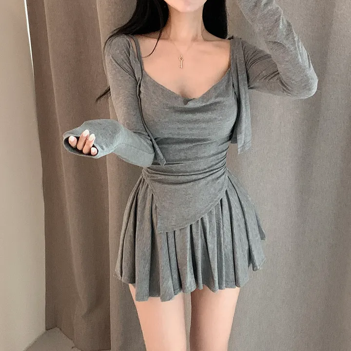 요물 3pcs💘 셔링 드레이프 나시 가디건 스커트 속바지내장 SET 상세 이미지 5