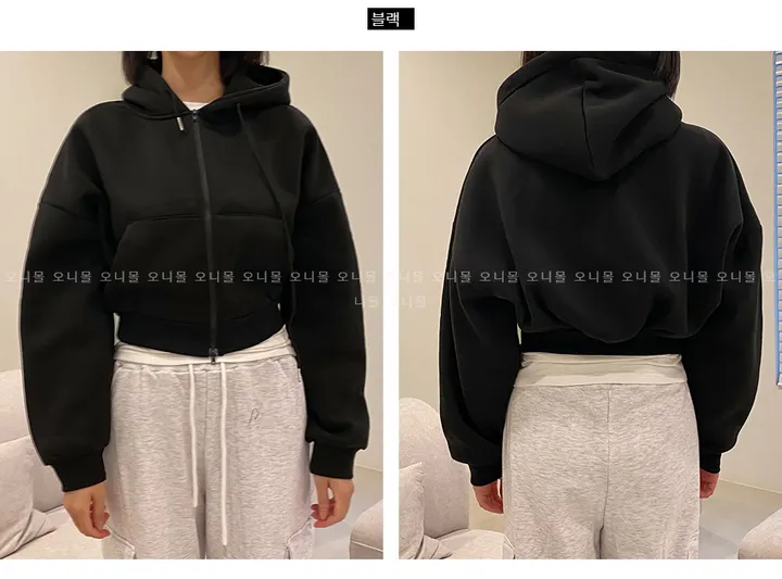 [주문폭주]언더립 기모 오버핏 크롭 투웨이 후드 숏 집업 점퍼(블랙/그레이/차콜) 상세 이미지 18