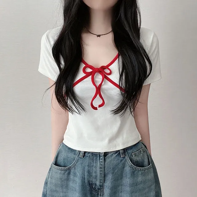 ANDMARY 半袖 Tシャツ バイカラー リボン ラインバイカラーリボン半袖Tシャツ | ファッション通販サイト NUGU