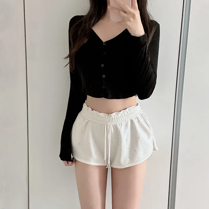 얄포롬🩷*슥걸치는/군살커버* 밀크 텐셀 굴림 크롭 브이넥 버튼 가디건/ 여름상의 얇은긴팔티 여친룩 필라테스 요가 햇빛가리개 대학생 여친룩 상세 이미지 16